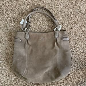 Coach Grey Taupe Suede Tote Bag Big Purse Designer